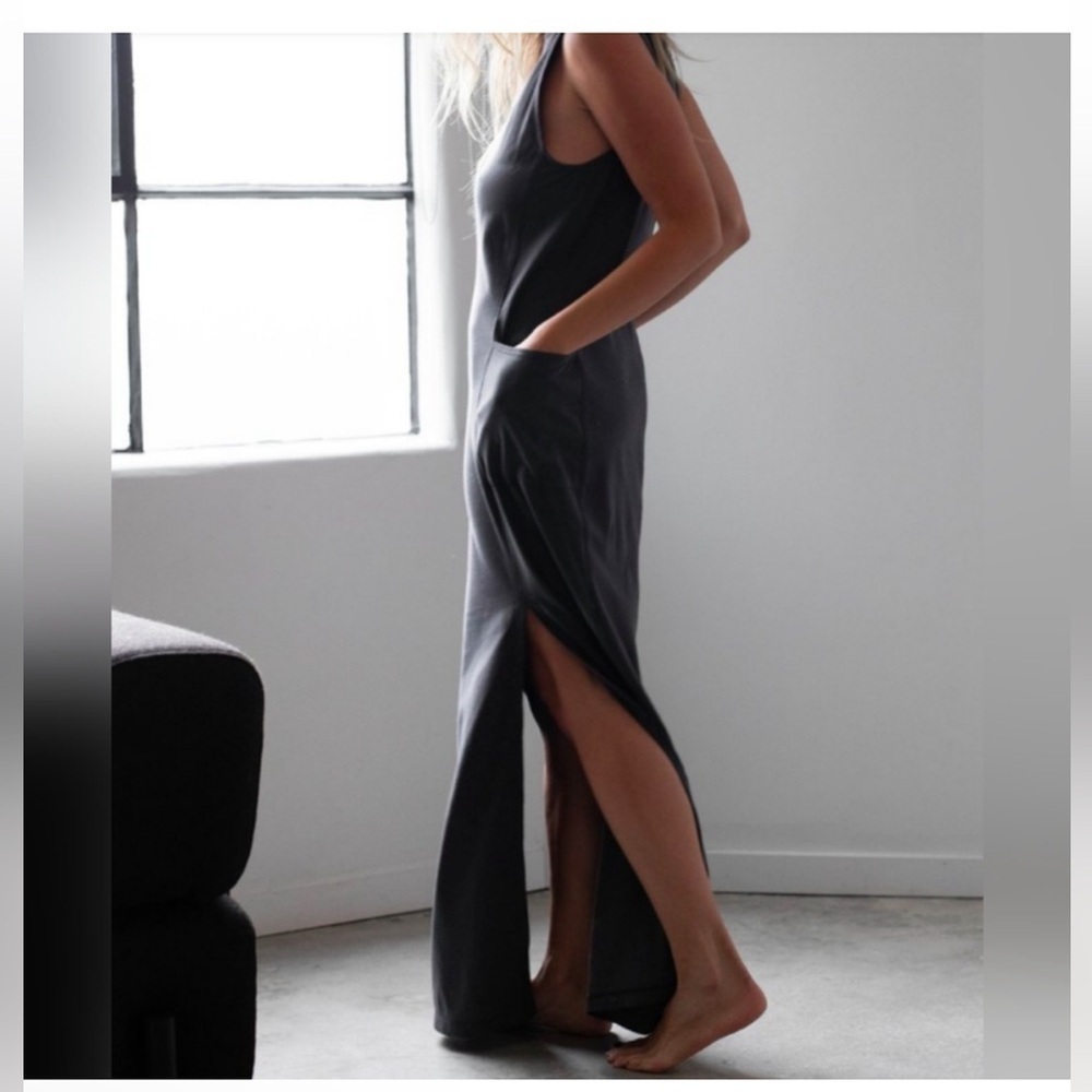 Lunya Cool Paneled Sleeveless Maxi Dress Pocketed Loungewear Coverup Gray XS